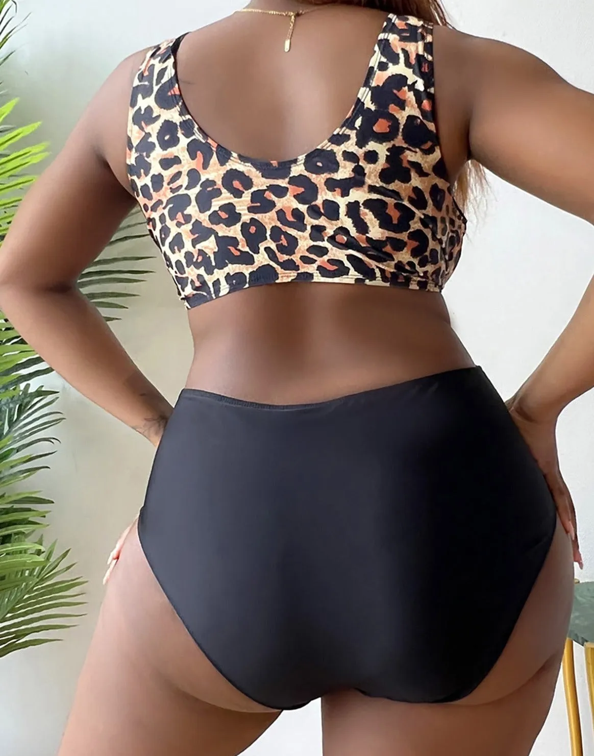 0XL- 4XL Sexy Leopard Bikini Large Size Swimwear Plus Size Women Swimsuit Female Two-piece Bikini set Bather Bathing Suit V3953L