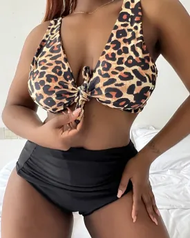 0XL- 4XL Sexy Leopard Bikini Large Size Swimwear Plus Size Women Swimsuit Female Two-piece Bikini set Bather Bathing Suit V3953L