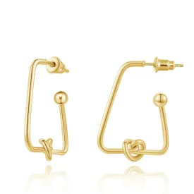 14K Gold Plated Geometric Twisted Huggie Hoops Earrings- Triangle Hoop