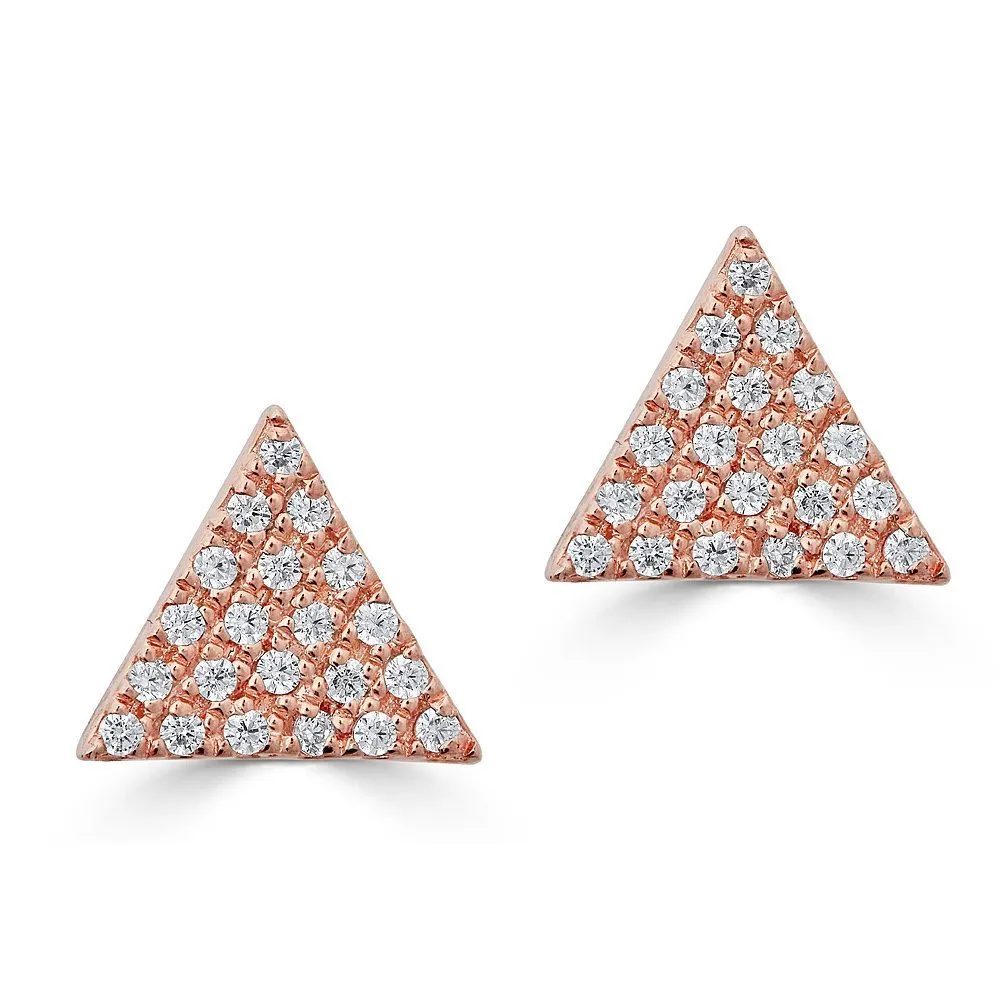 14KT GOLD 1/10 CTW DIAMOND PAVE TRIANGLE EARRINGS