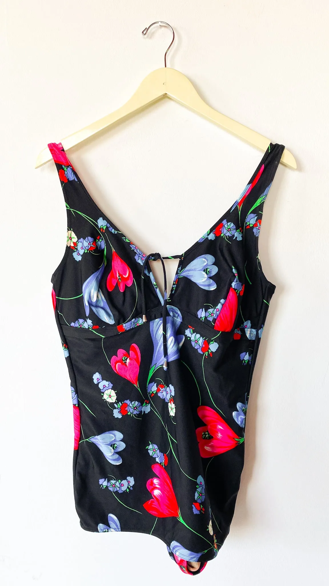 1960s Stormy Florals Skirted Swimsuit, sz. M