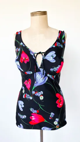 1960s Stormy Florals Skirted Swimsuit, sz. M