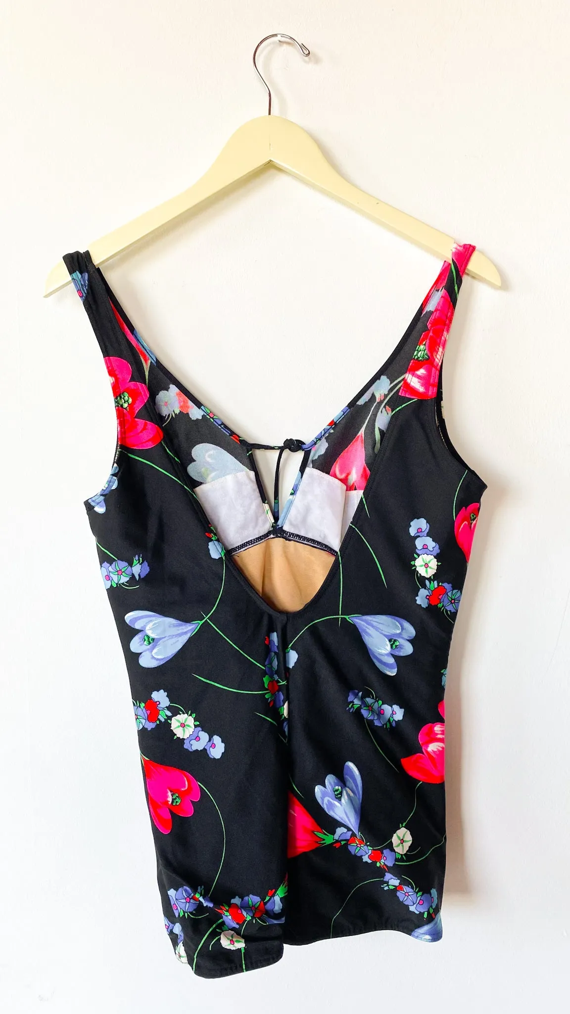 1960s Stormy Florals Skirted Swimsuit, sz. M