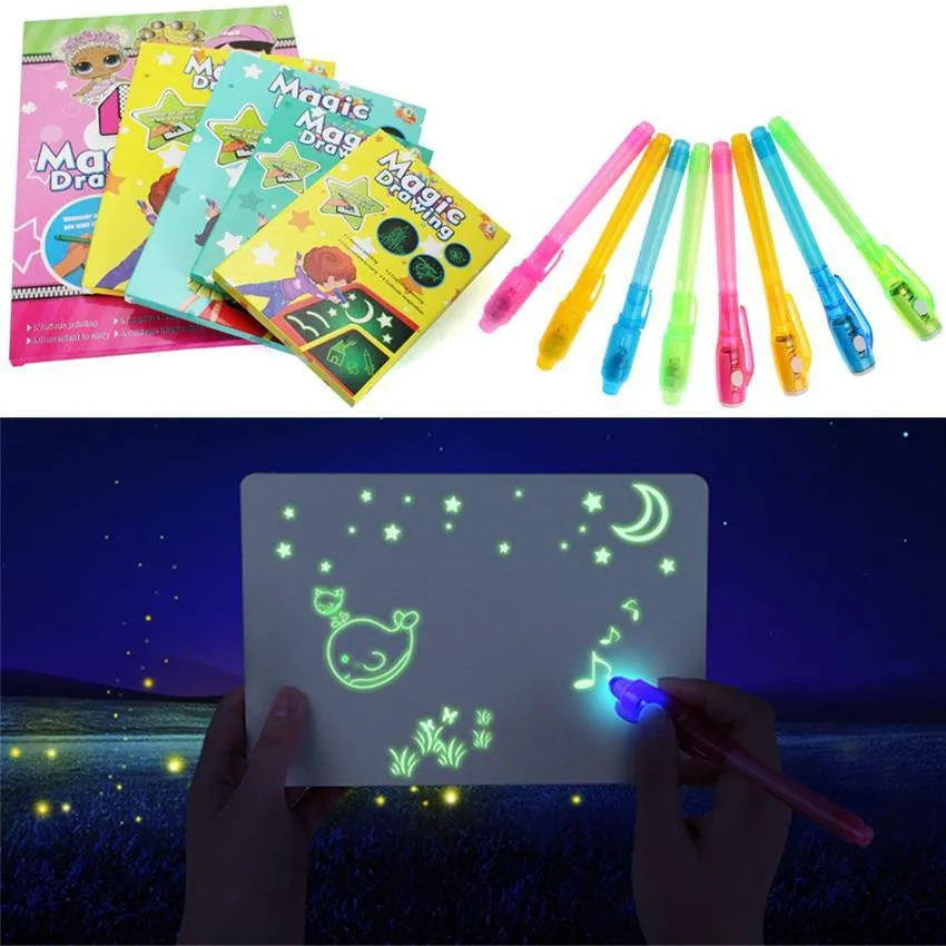 1Pc/3Pcs LED A3 A4 A5 Luminous Drawing Board Graffiti Doodle Magic Draw With Fluorescent Pen / Educational Toy