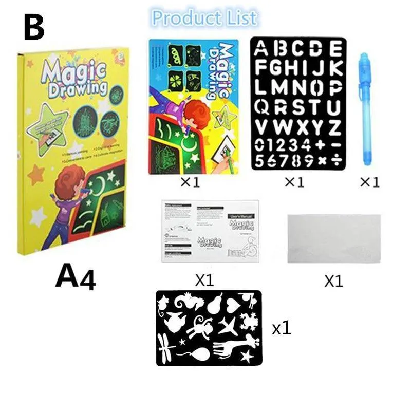 1Pc/3Pcs LED A3 A4 A5 Luminous Drawing Board Graffiti Doodle Magic Draw With Fluorescent Pen / Educational Toy