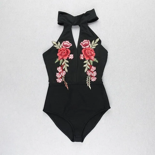 2021 VC Hot Chic Embroidery Design Sexy Deep V Neck Backless Bodysuit Swimsuit Sizes XS - L