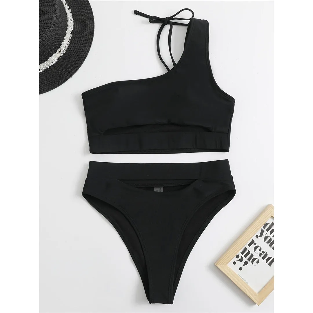 3 Colors Tummy Cut out Female Swimsuit High Waist Bikini Women Swimwear Two-pieces Bikini set Bather Bathing Suit Swim V2549B