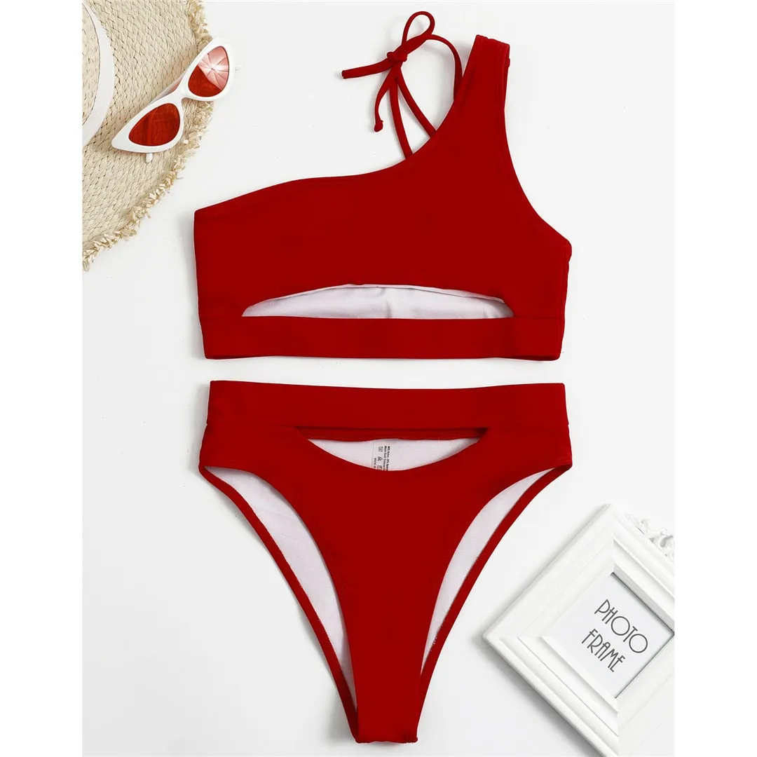 3 Colors Tummy Cut out Female Swimsuit High Waist Bikini Women Swimwear Two-pieces Bikini set Bather Bathing Suit Swim V2549B