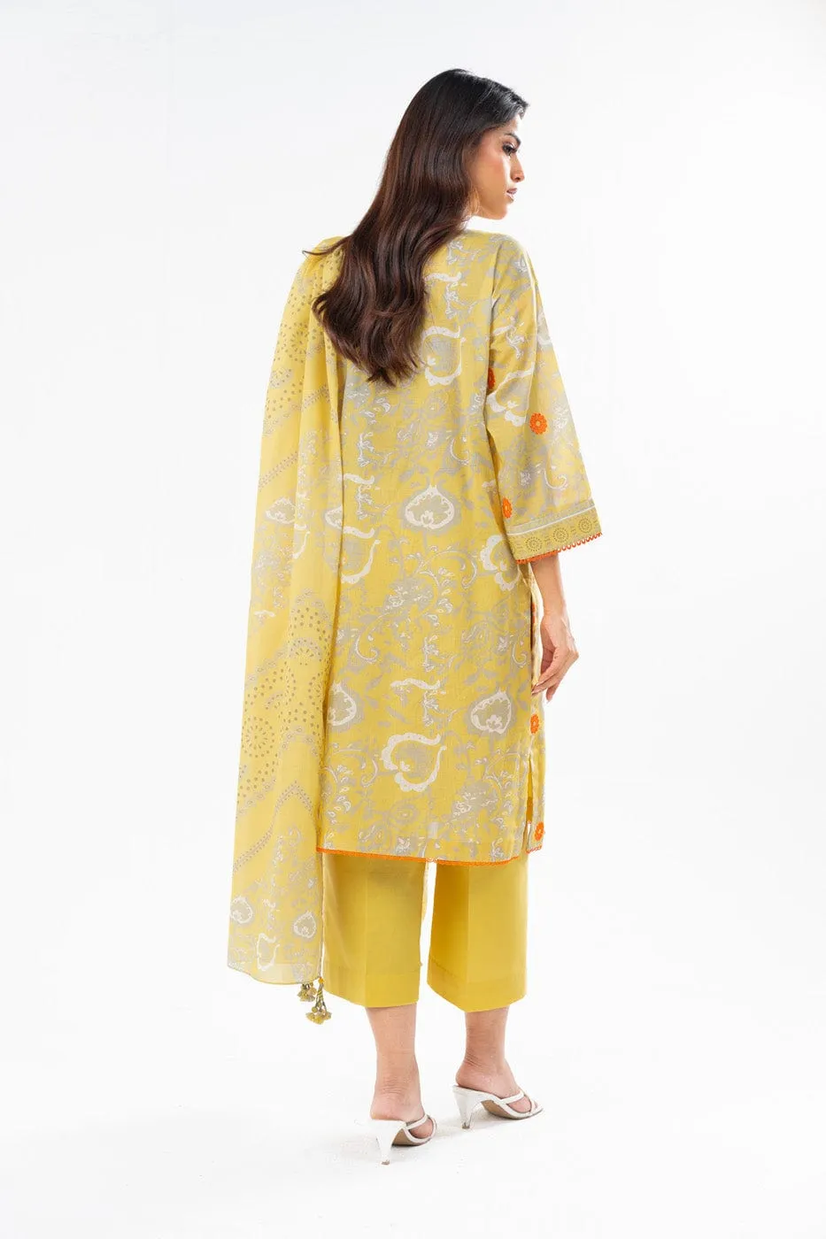 3 Pc Embroidered printed Lawn Suit With Printed Lawn Dupatta