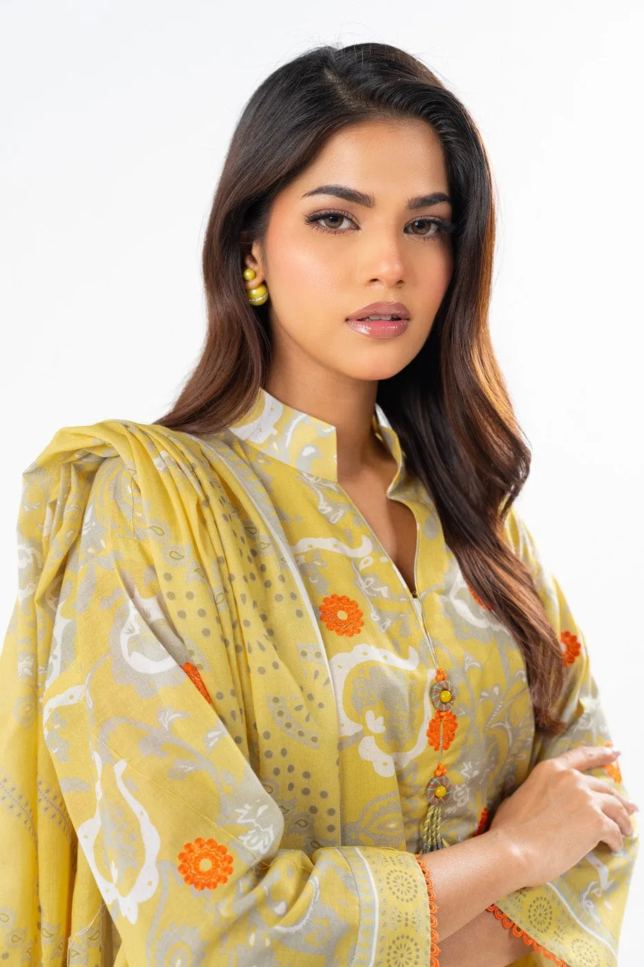 3 Pc Embroidered printed Lawn Suit With Printed Lawn Dupatta