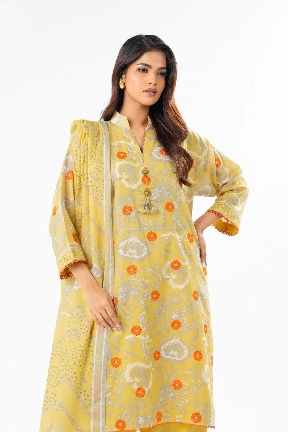 3 Pc Embroidered printed Lawn Suit With Printed Lawn Dupatta