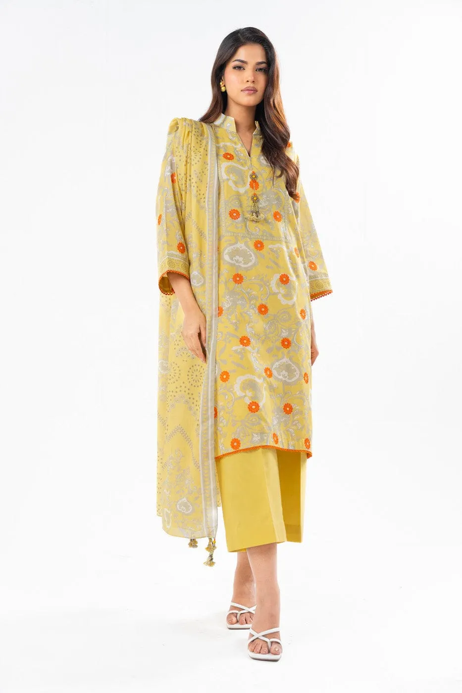 3 Pc Embroidered printed Lawn Suit With Printed Lawn Dupatta