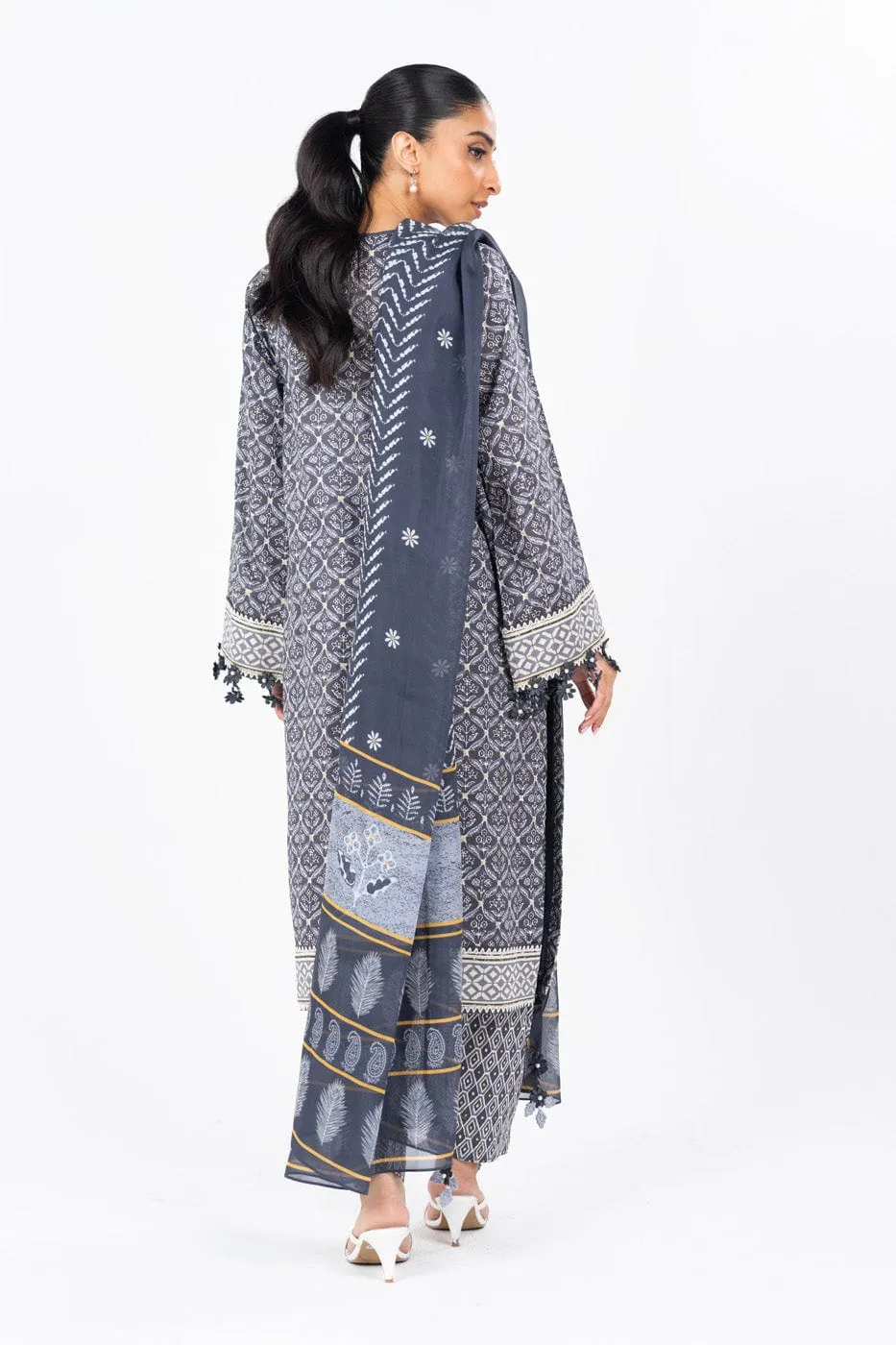 3 Pc Printed Cambric Suit With Printed Tissue Silk Dupatta