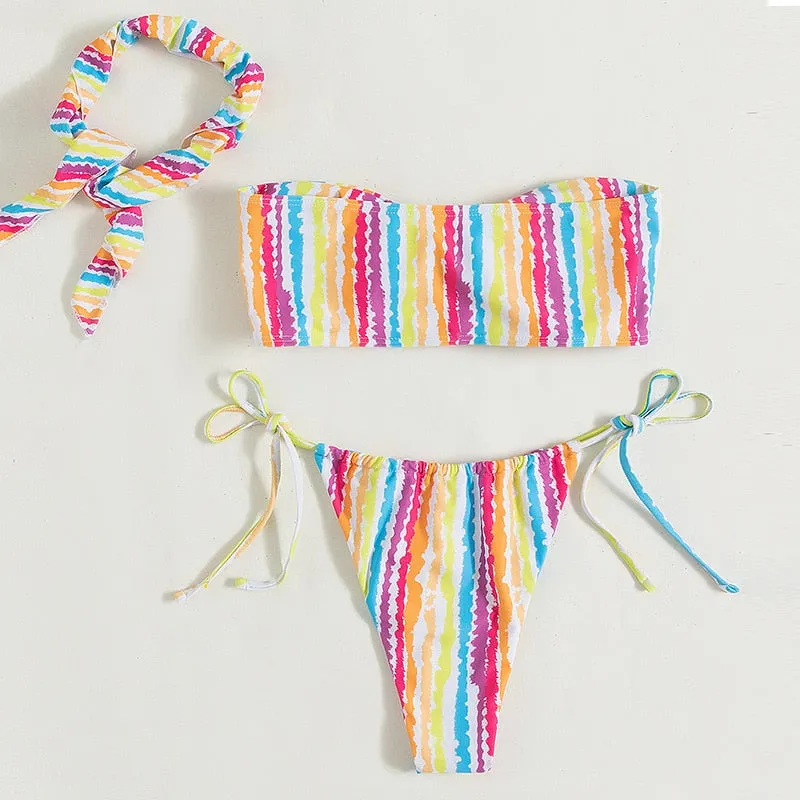 3 Piece Set Strapless Twist Bikini