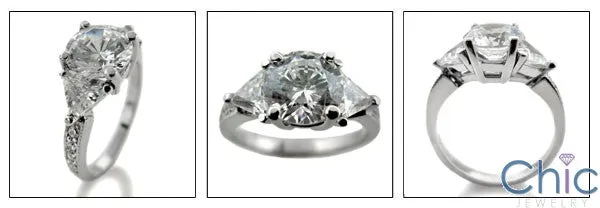 3 Stone 2.75 Ct Round Trillion Pave Cubic Zirconia Cz Ring