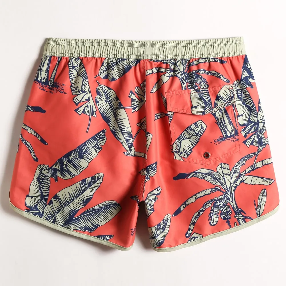 4.5 Inch Inseam Vintage Banana Leaves Swim Trunks