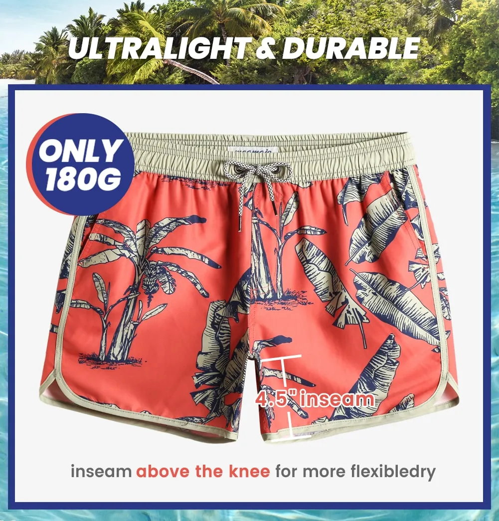 4.5 Inch Inseam Vintage Banana Leaves Swim Trunks