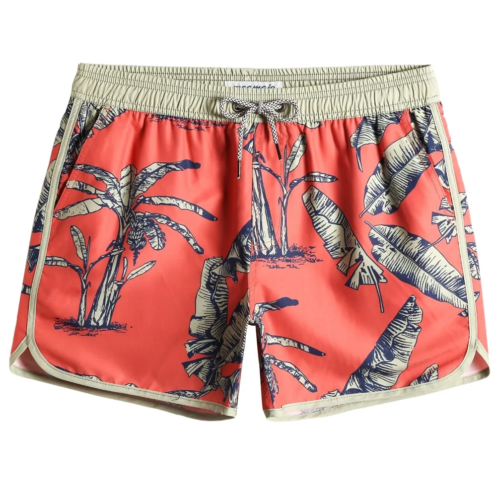 4.5 Inch Inseam Vintage Banana Leaves Swim Trunks