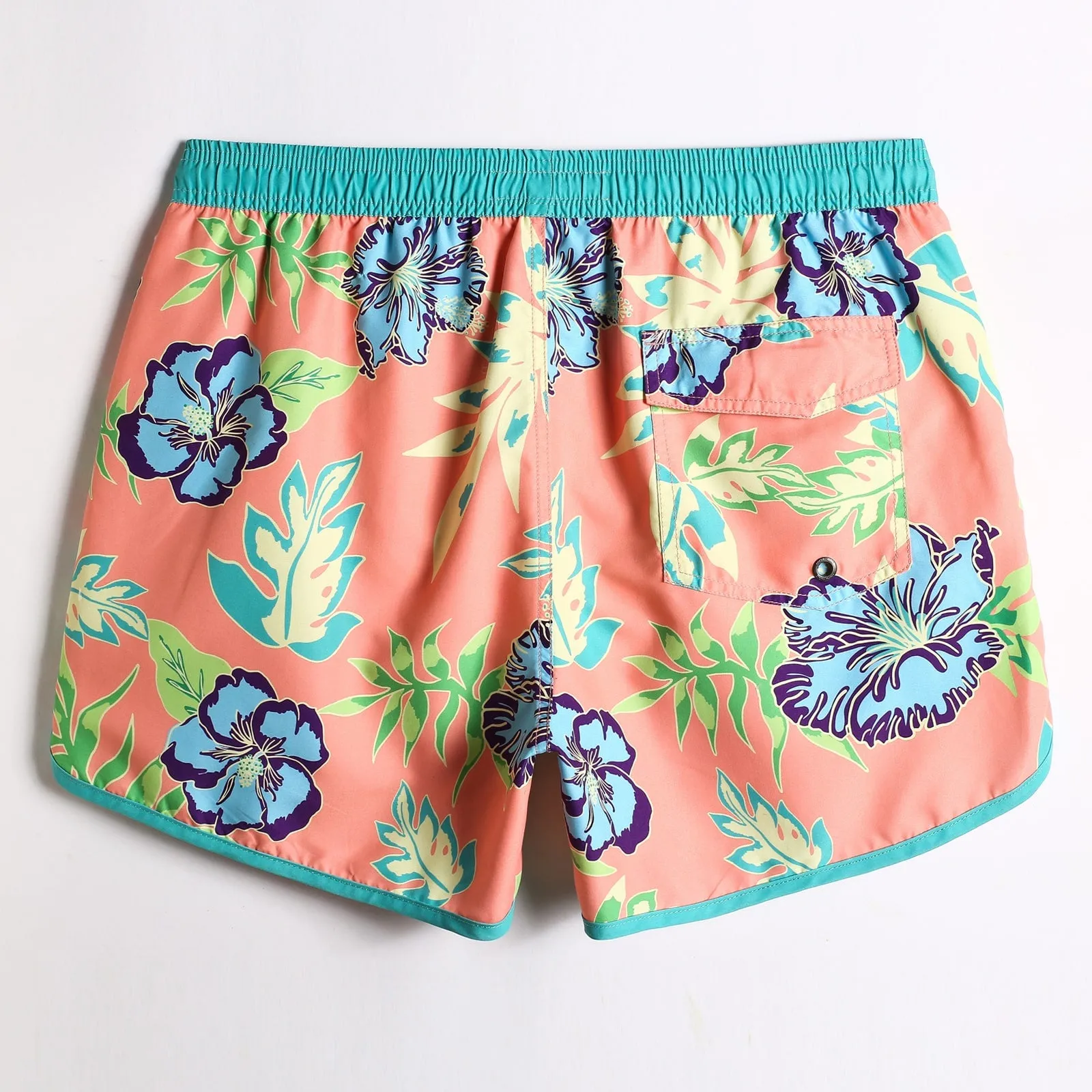 4.5 Inch Inseam Vintage Bluebird Hibiscus Swim Trunks