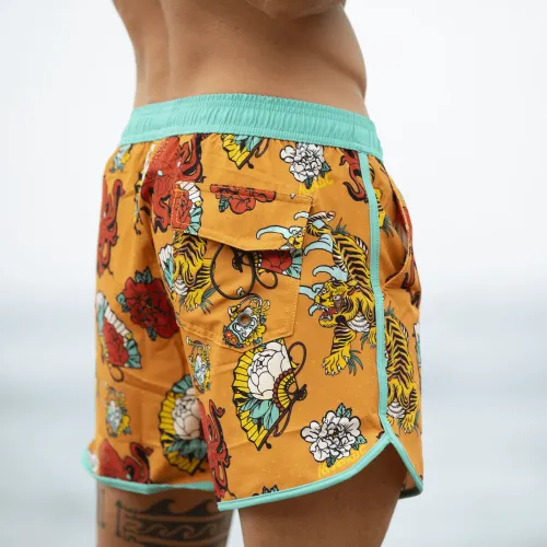 4.5 Inch Inseam Vintage Stretch Animal Strange Swim Trunks