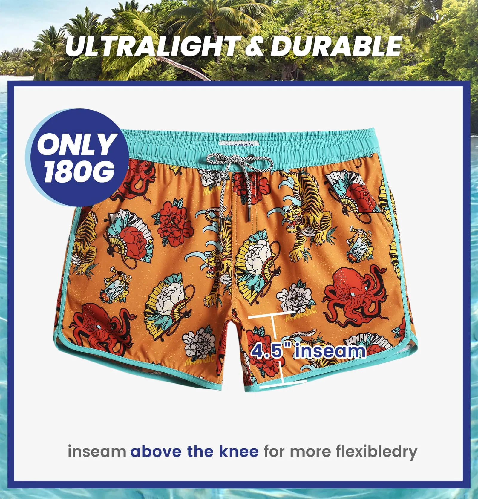 4.5 Inch Inseam Vintage Stretch Animal Strange Swim Trunks