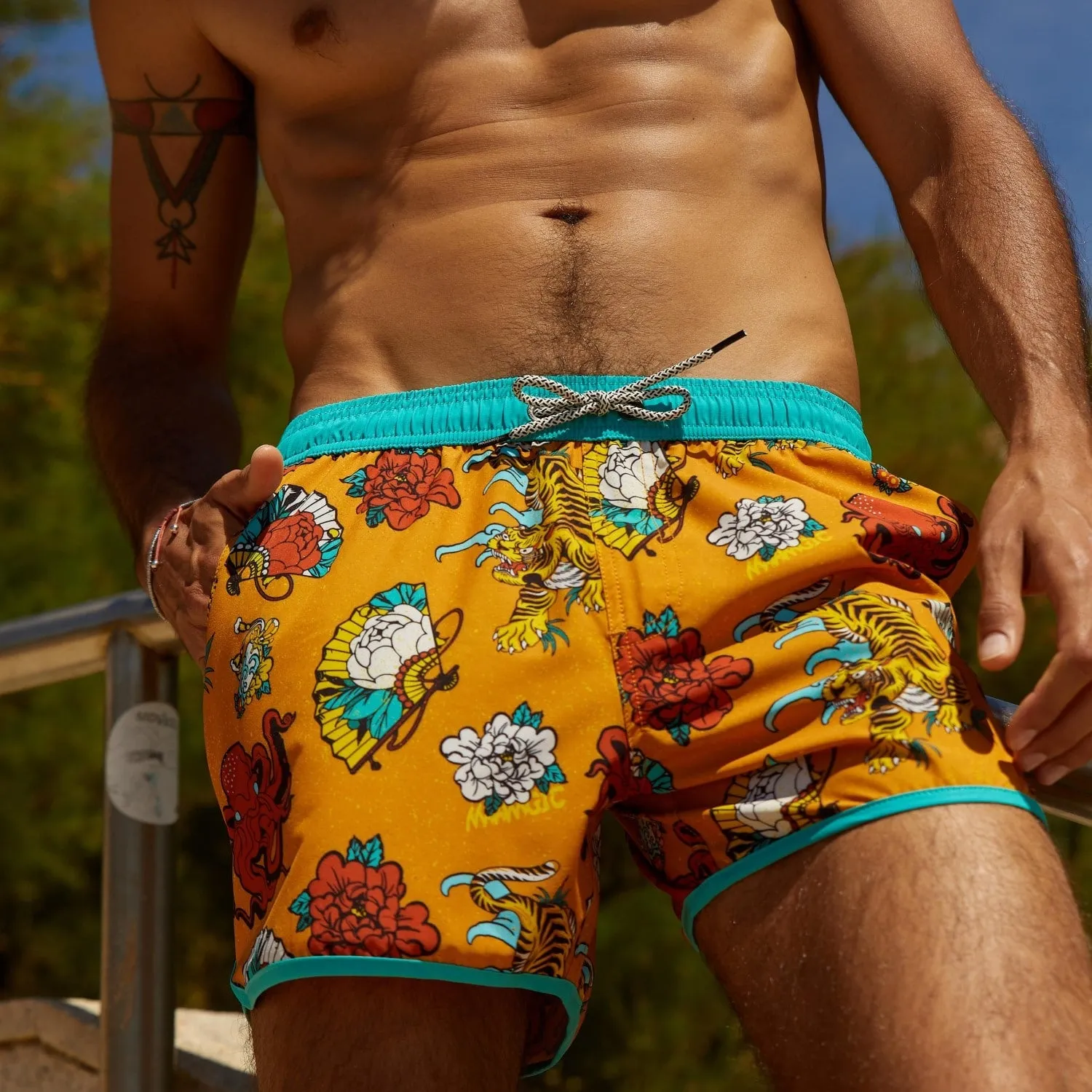 4.5 Inch Inseam Vintage Stretch Animal Strange Swim Trunks