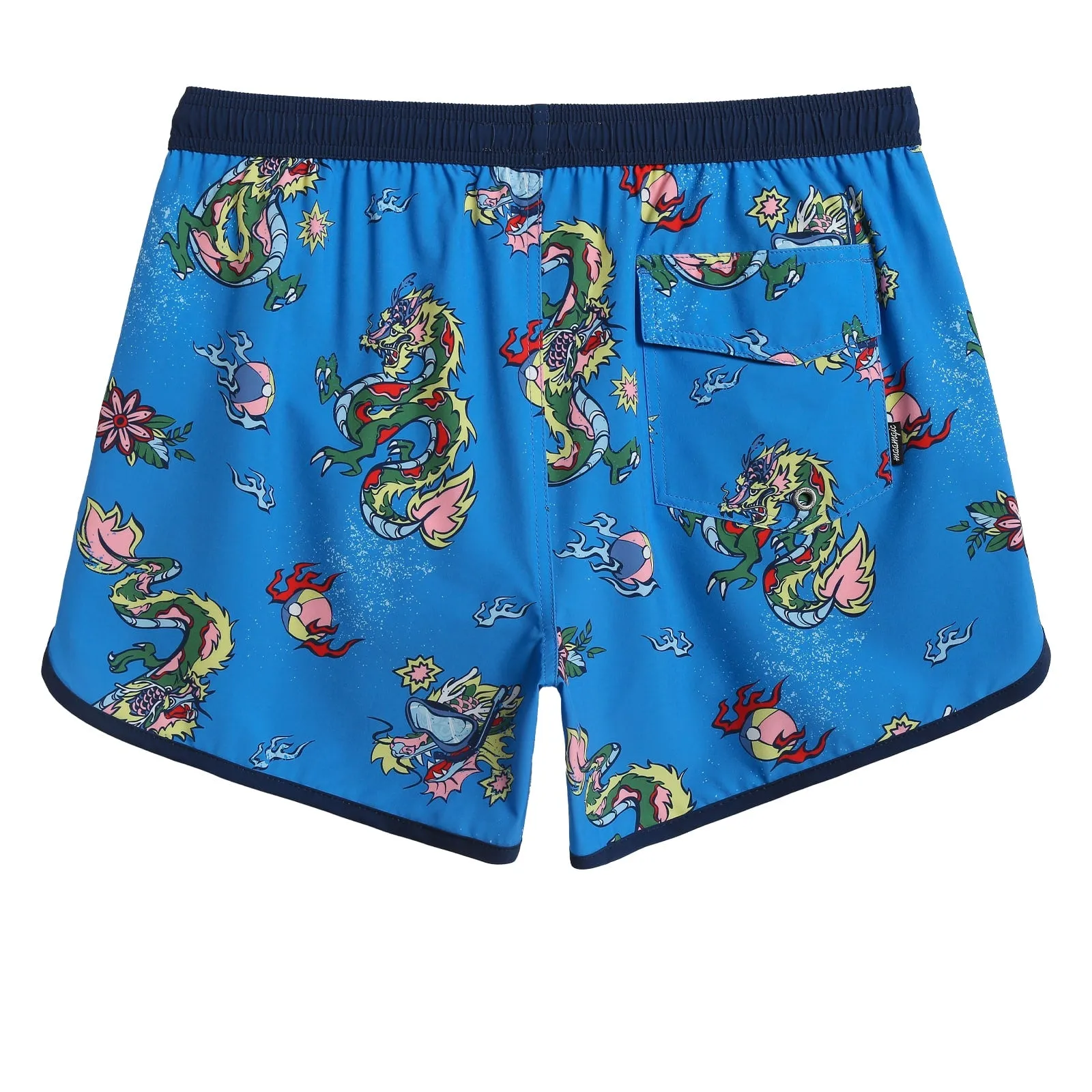 4.5 Inch Inseam Vintage Stretch Blue Dragon Swim Trunks