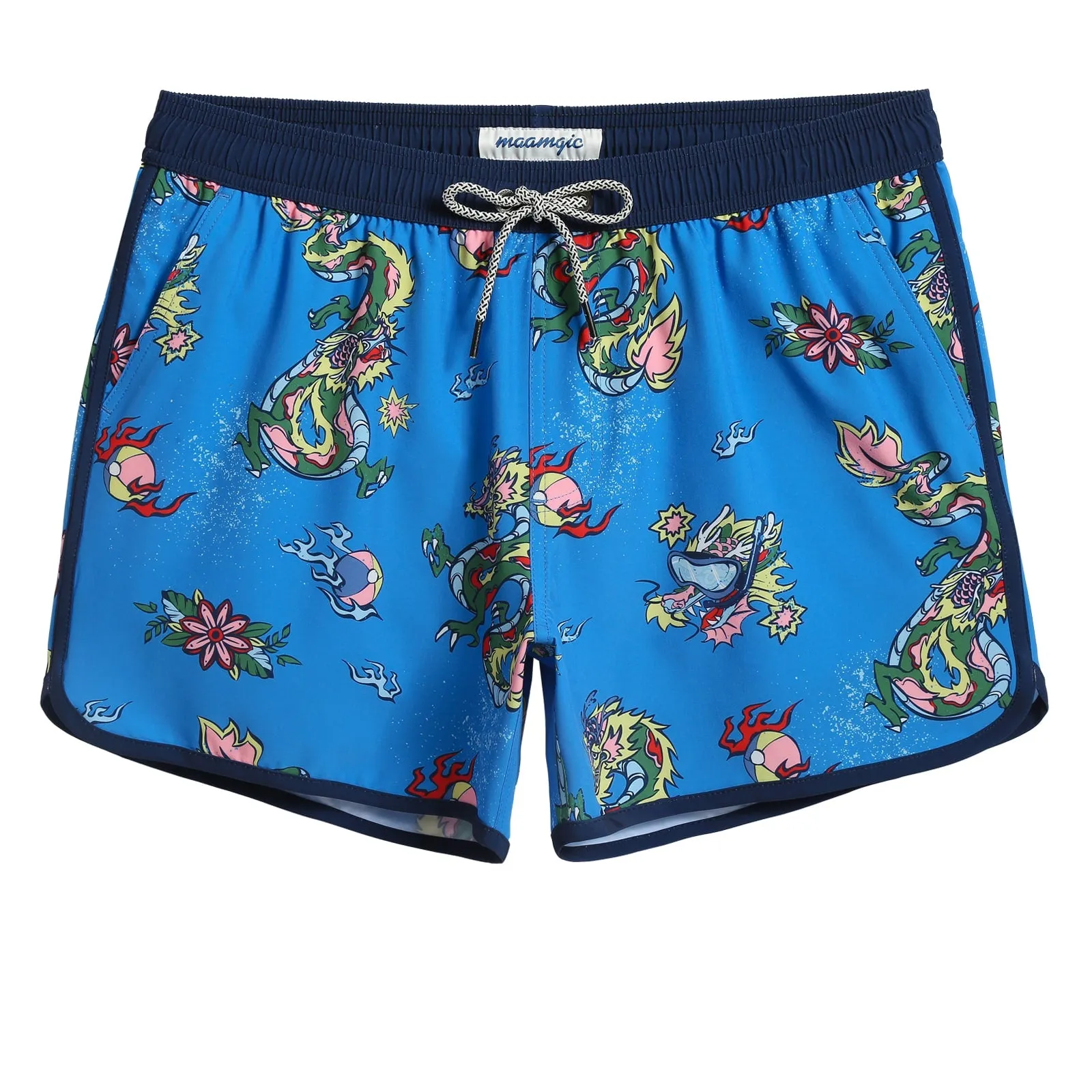 4.5 Inch Inseam Vintage Stretch Blue Dragon Swim Trunks