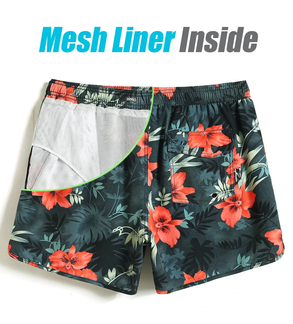 4.5 Inch Inseam Vintage Stretch Red Floral Swim Trunks