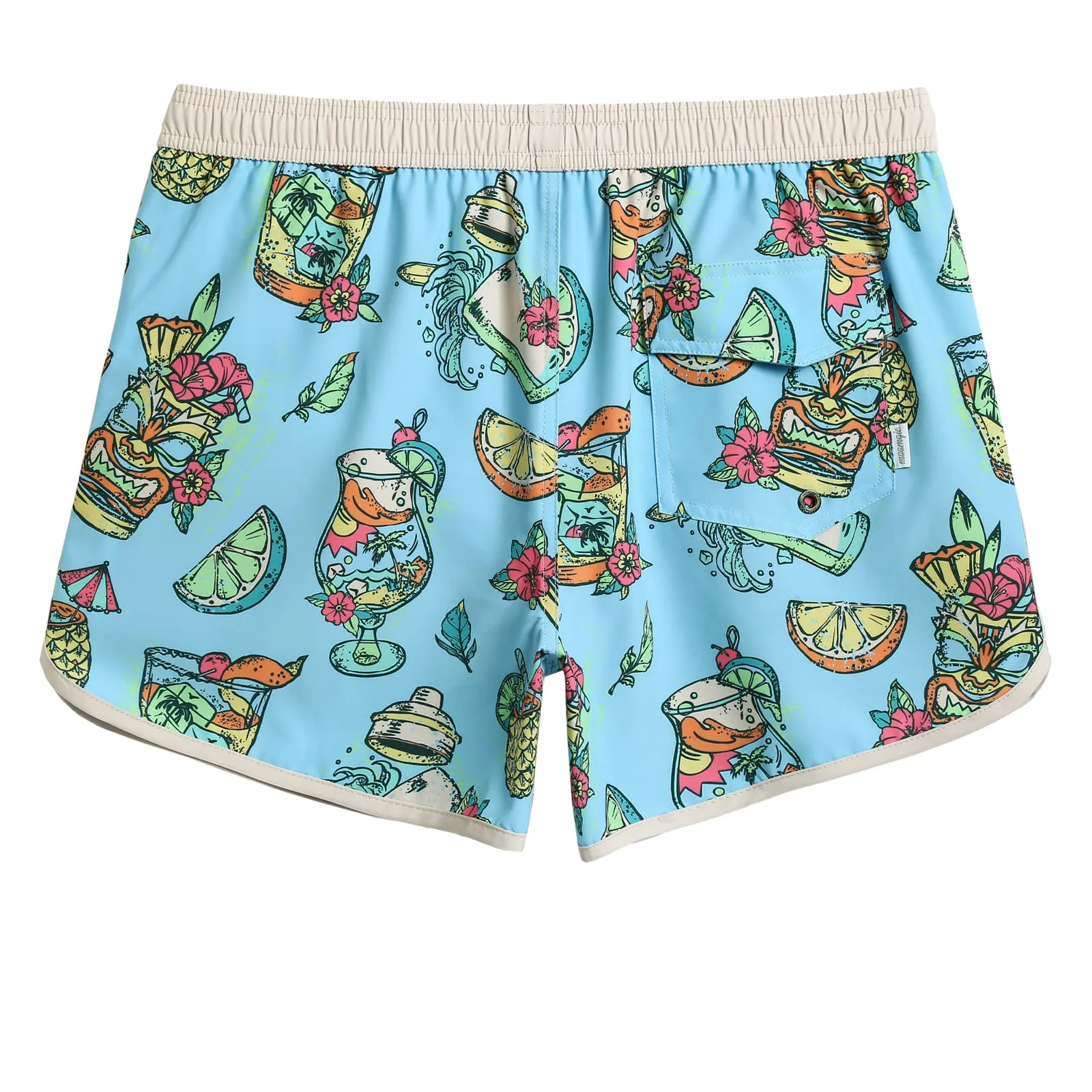 4.5 Inch Inseam Vintage Stretch Tiki Drink Swim Trunks