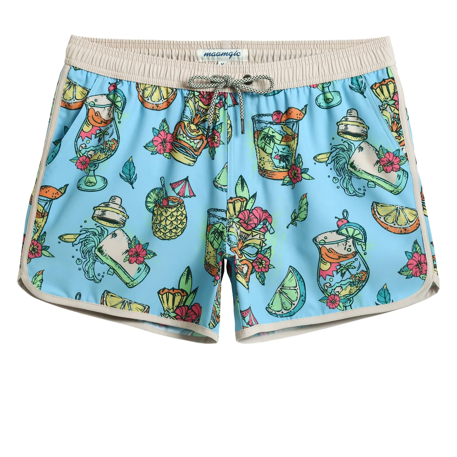 4.5 Inch Inseam Vintage Stretch Tiki Drink Swim Trunks