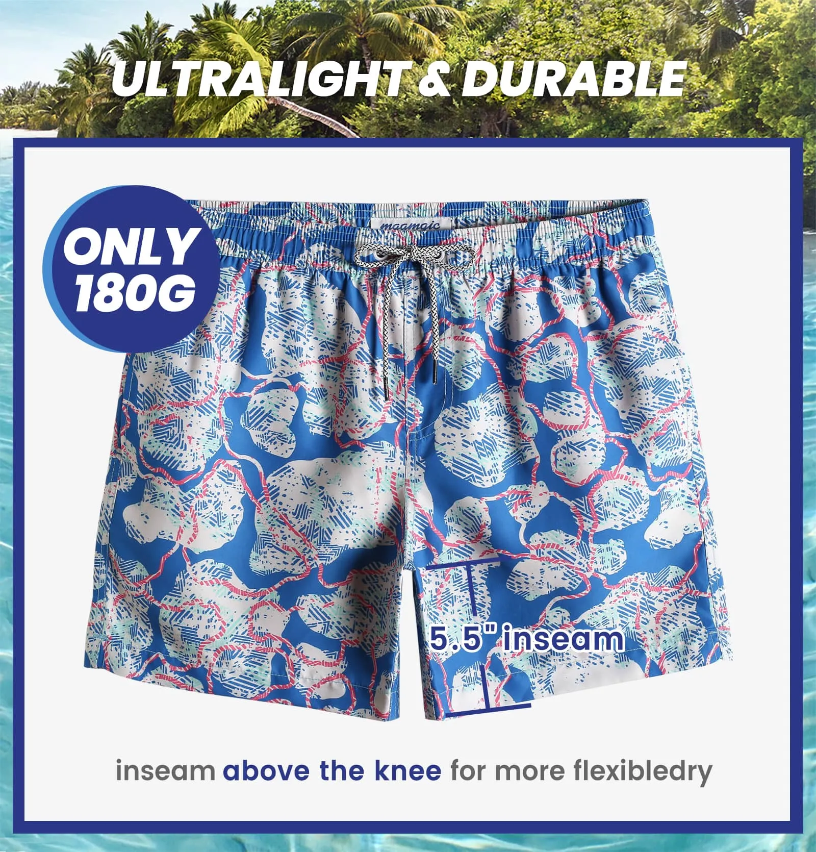 5.5 Inch Inseam Blue Polar Bear Swim Trunks