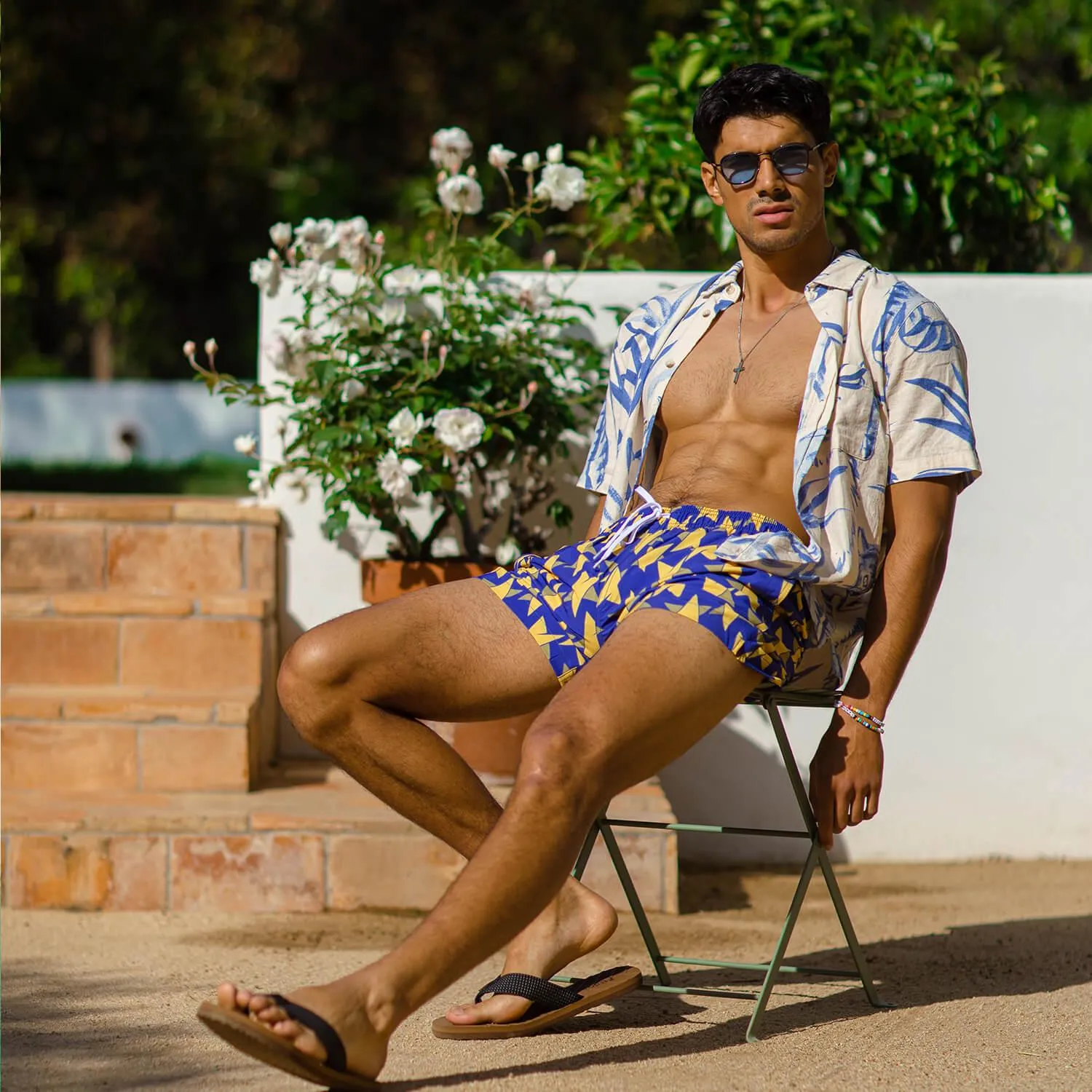 5.5 Inch Inseam Stretch Blue Star Swim Trunks