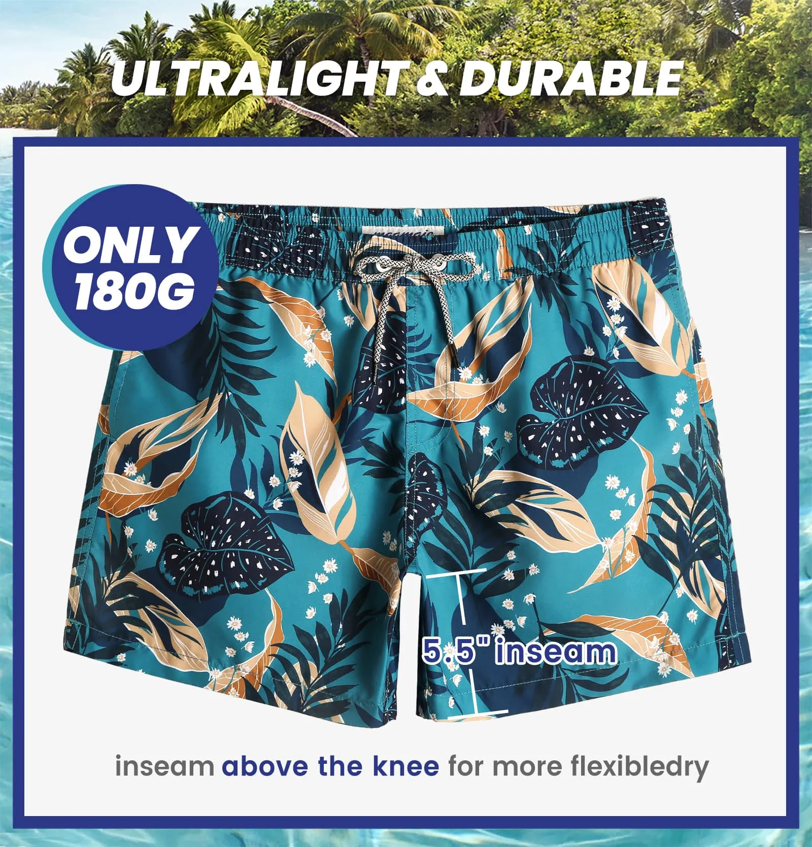 5.5 Inch Inseam Tropical Forest Swim Trunks