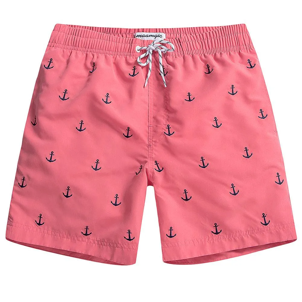 7 Inch Inseam Pink Anchor Swim Trunks