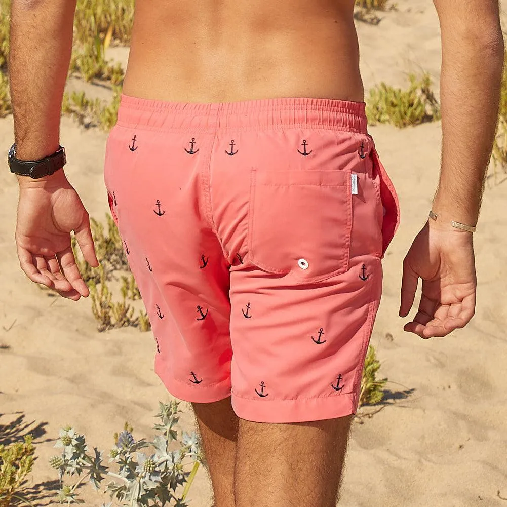 7 Inch Inseam Pink Anchor Swim Trunks