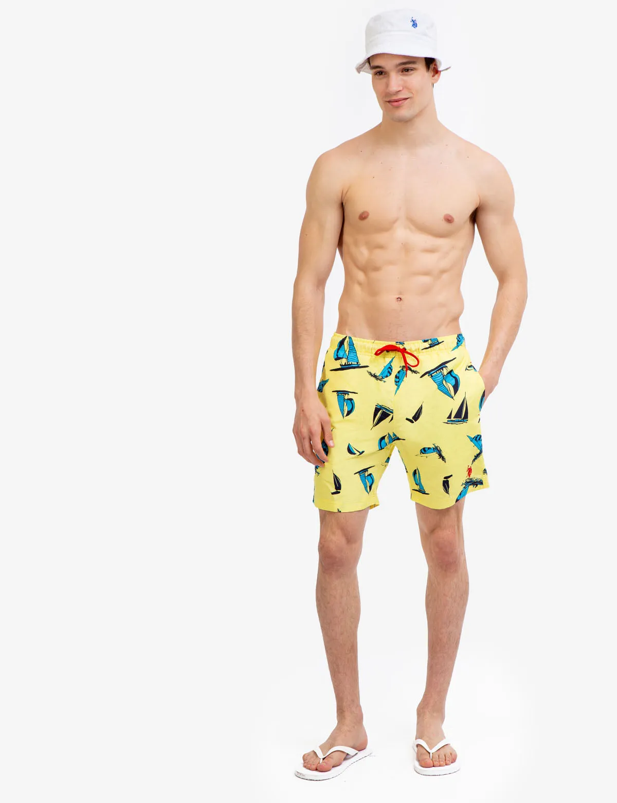 7" SAILBOAT PRINT SWIM TRUNKS