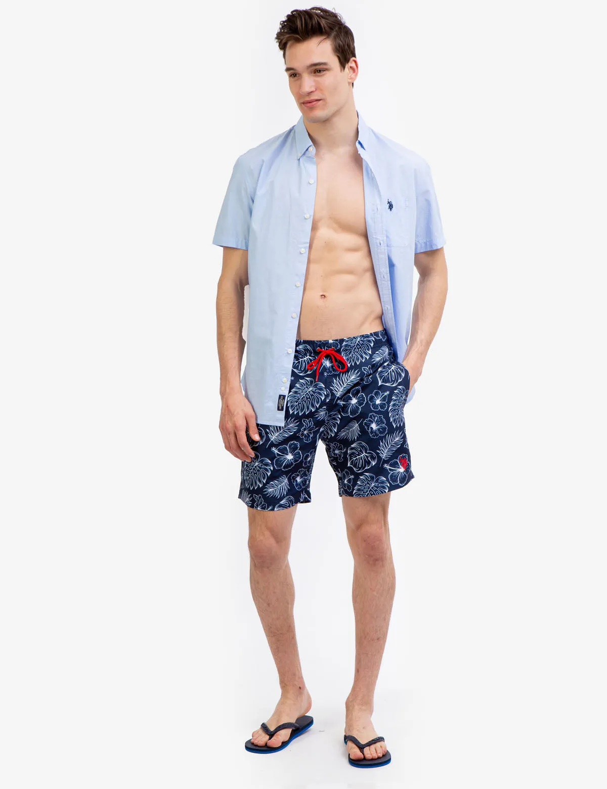 7" TROPICAL PRINT SWIM TRUNKS