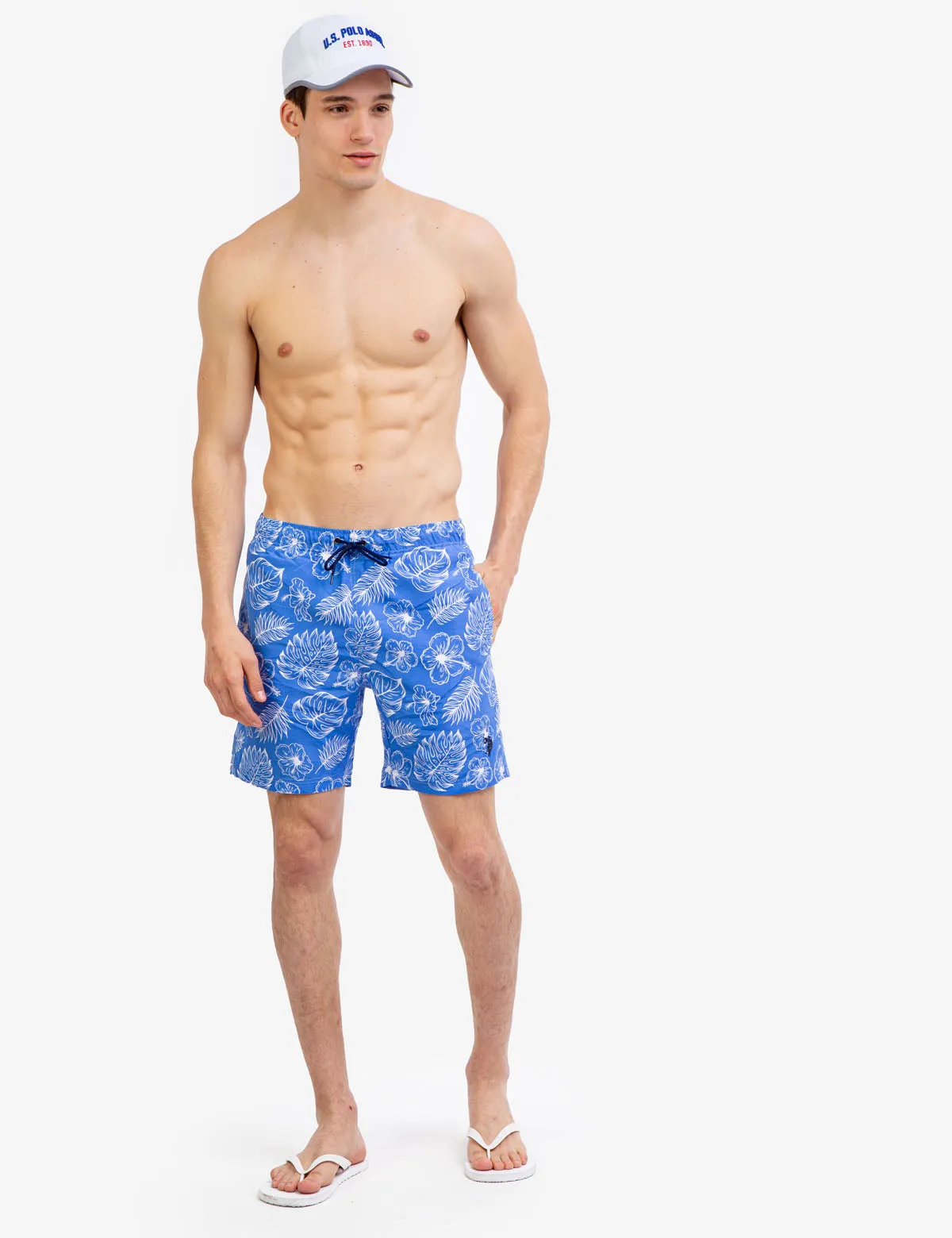 7" TROPICAL PRINT SWIM TRUNKS