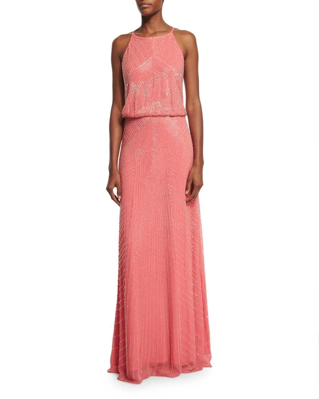 Aidan Mattox - Beaded Halter Neck Dress 54470000 in Sherbert -  1 Pc Sherbert in Size 14 Available