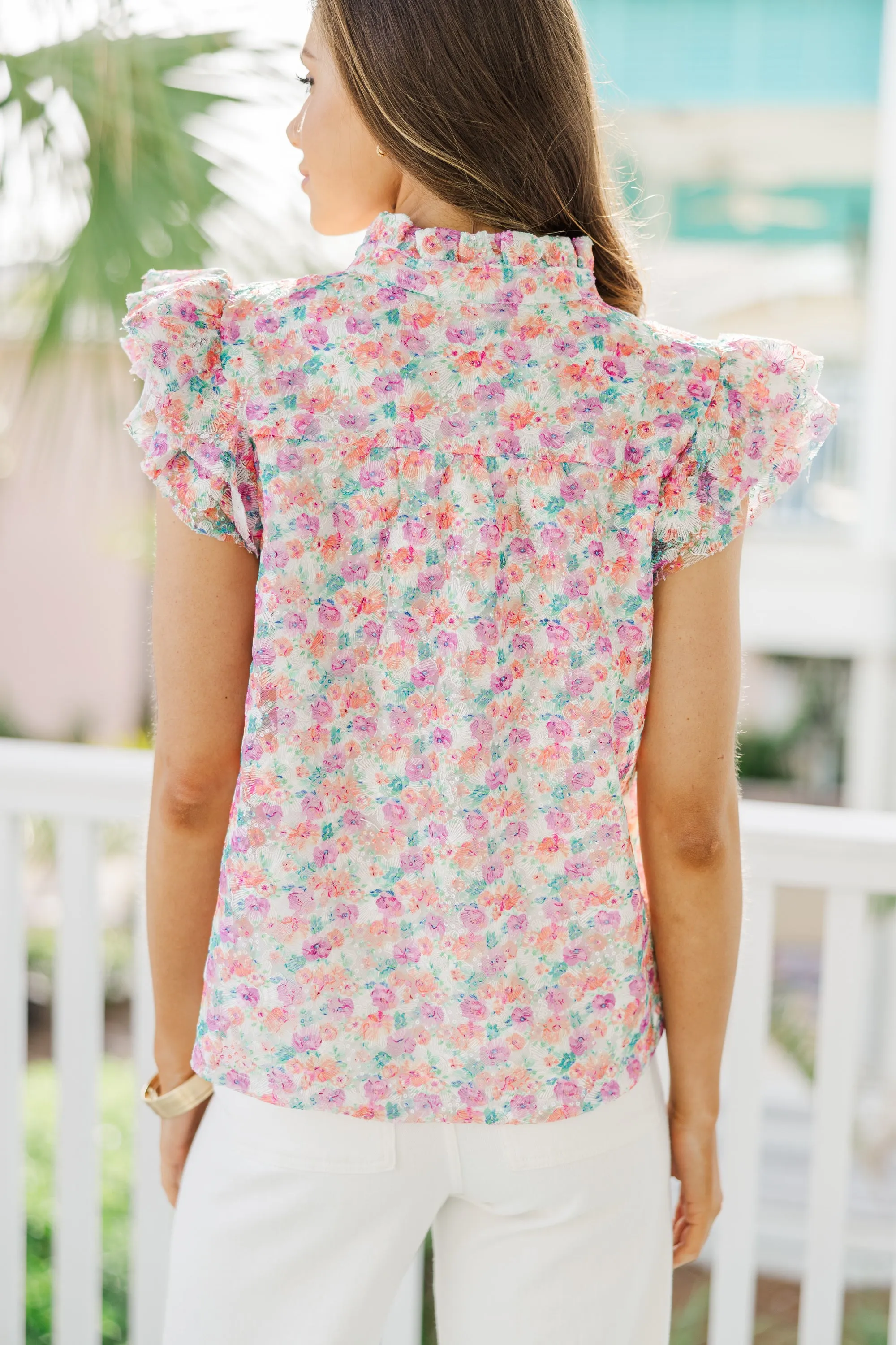 All About You White Ditsy Floral Blouse