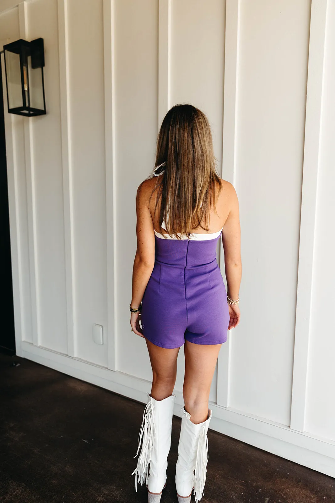 All Day Romper - Purple/White