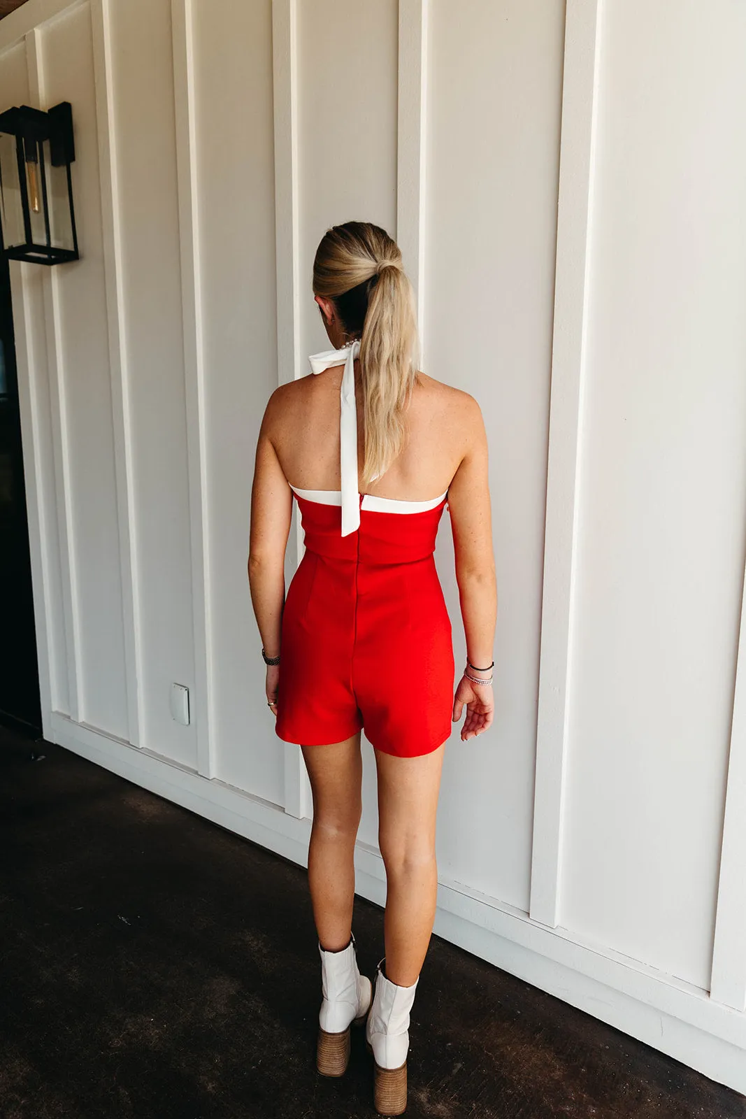 All Day Romper - Red/White