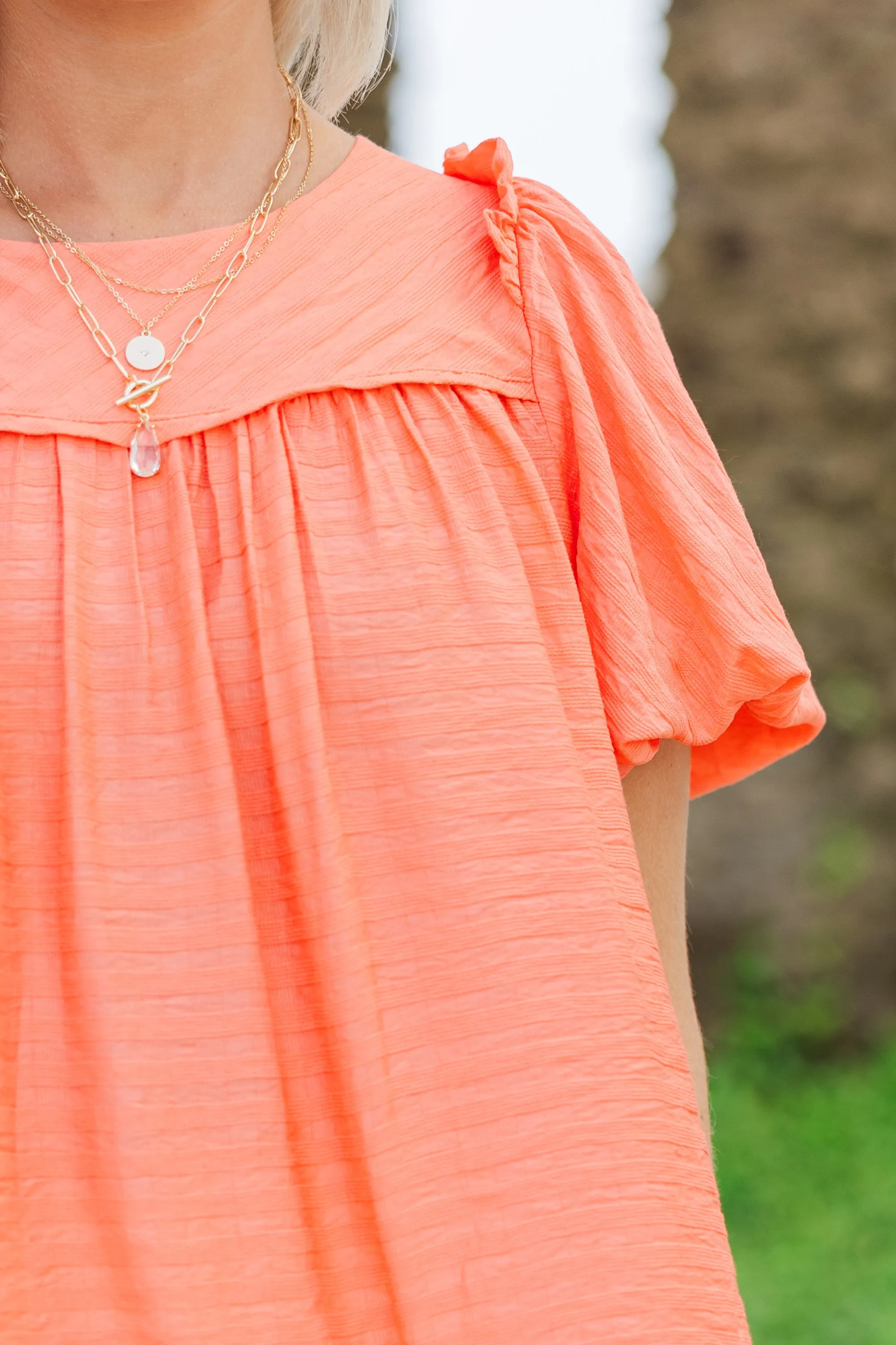 All For You Coral Orange Textured Blouse