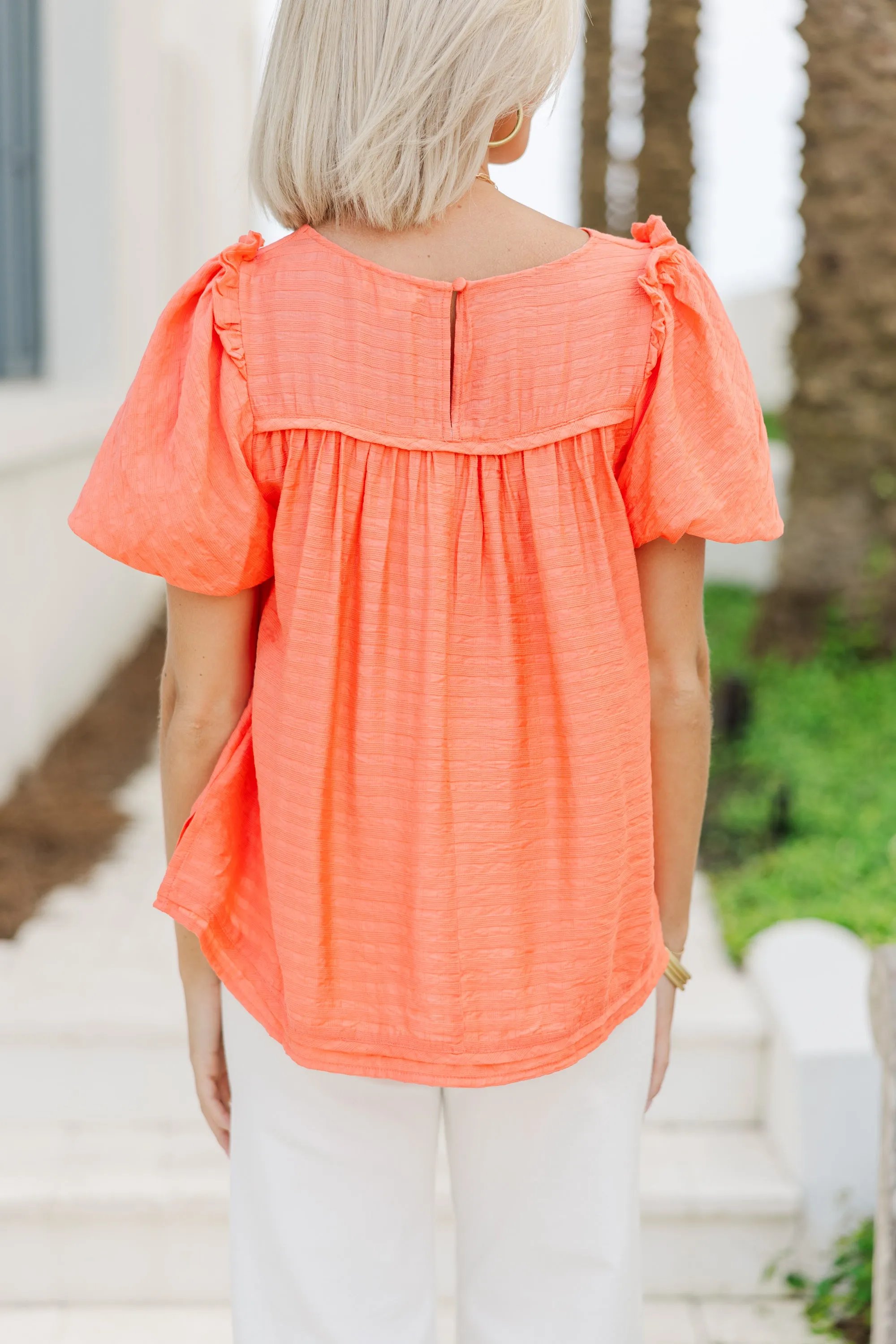 All For You Coral Orange Textured Blouse