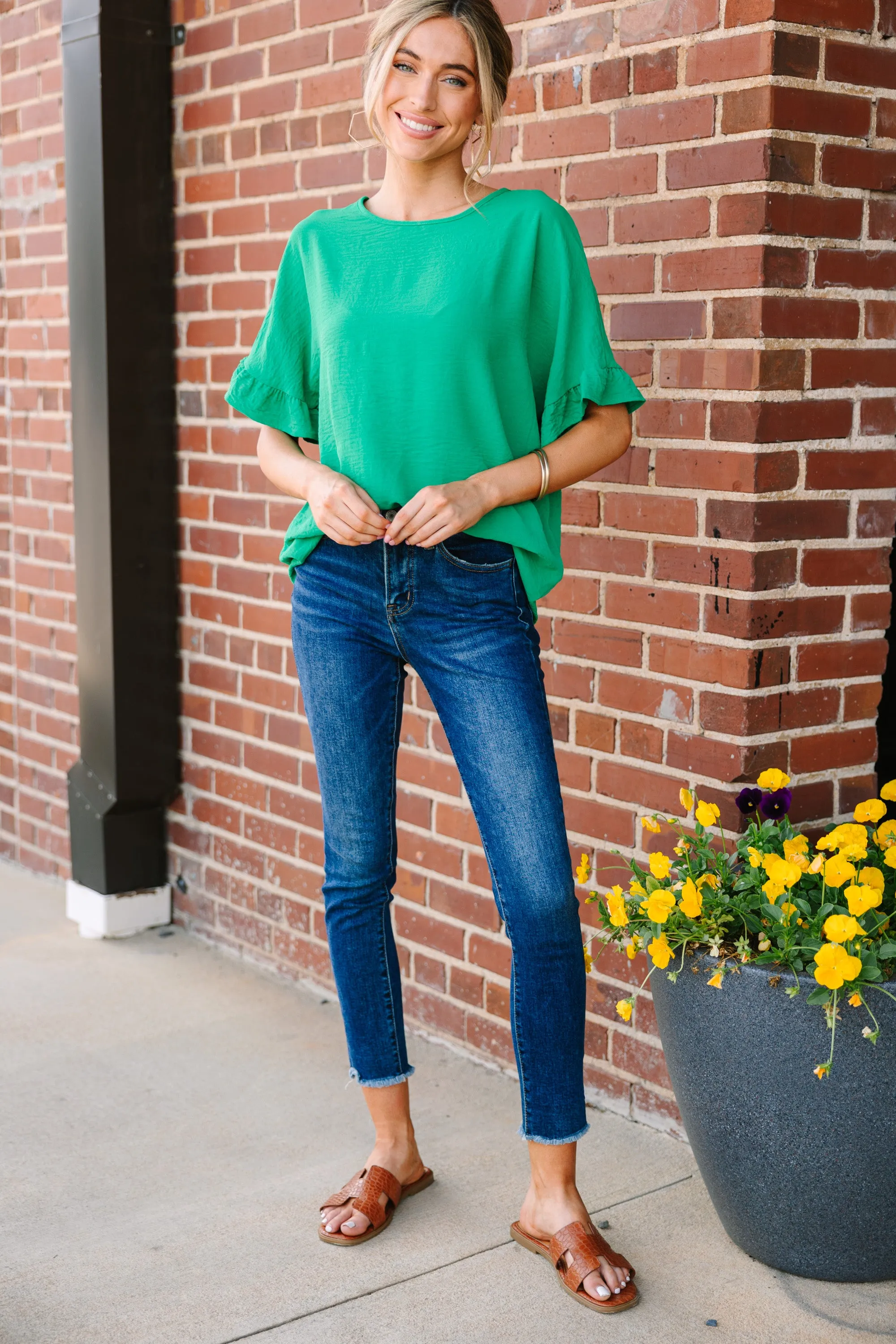 All I Ask Kelly Green Ruffled Top