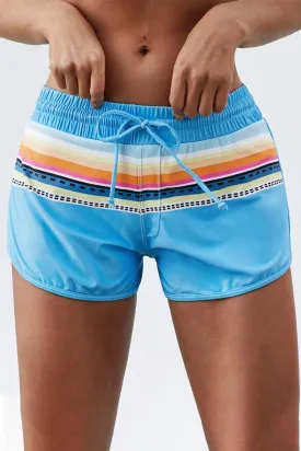 Aloha Striped Drawstring Elastic Board Shorts