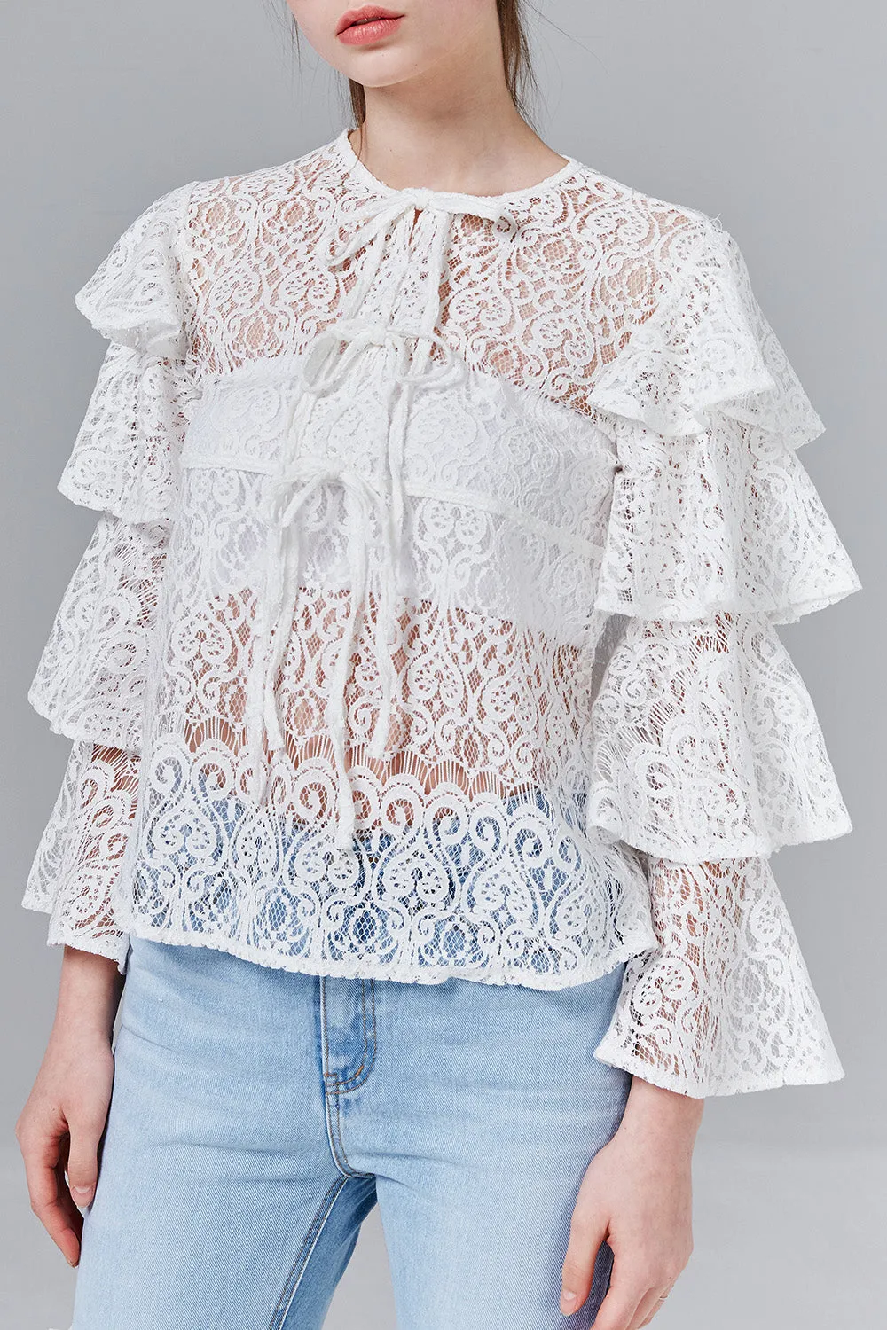 Amber Ruffle Sleeve Lace Top