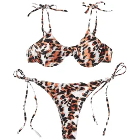 Animal Print Tie 2 Piece Bikini Size Medium NWOT