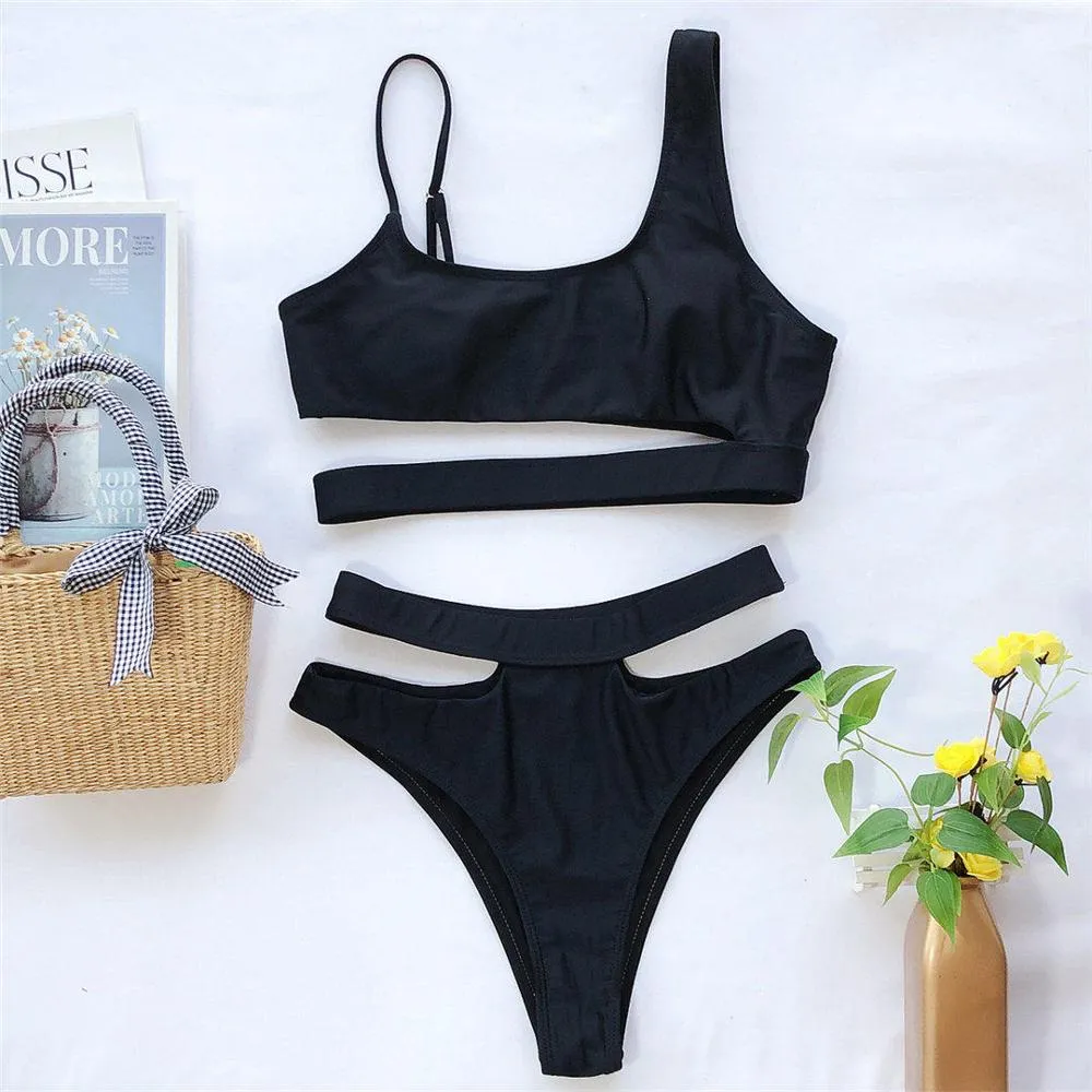 Asymmetrical High Waist Bikini 2022 Female Swimsuit Women Swimwear Two-pieces Bikini set Bather Bathing Suit Swim Lady V2200